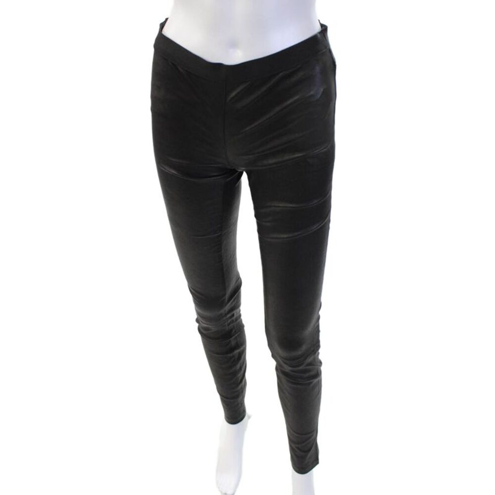 Theory Womens Black Lamb Leather Biker Jeggings Size 2